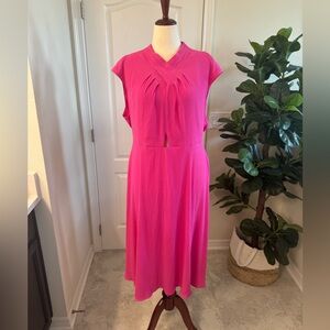Bright Pink Sleeveless Midi Dress with Pockets, in Women’s Plus Size XXL